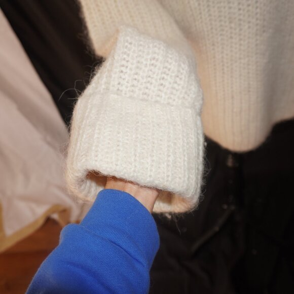 H&M Zip Chunky Alpaca Wool Creme Oversized Cable Knit Funnel Collar Sweater S - Picture 6 of 9